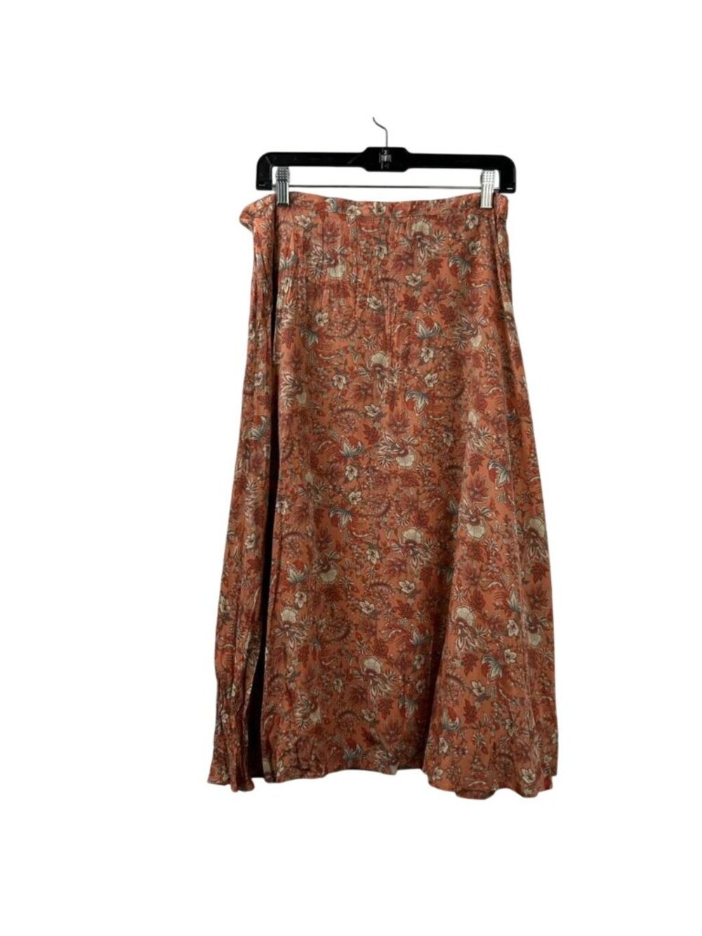 Garnet Hill Skirt Women's Size 14 Floral Bohemian Midi 100% Silk Rust Orange